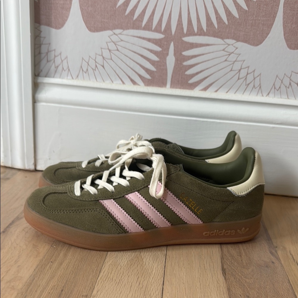 Adidas Green Sneakers with Pink Stripes
